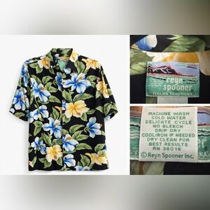 Reyn Spooner Men's Hawaiian Shirt - Black, Blue, Yellow Floral